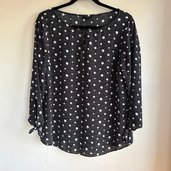 Talbots Tie-Sleeve Blouse Top Black Bold Polka Keyhole Neck 3/4 Sleeve Sz M - Picture 1 of 7